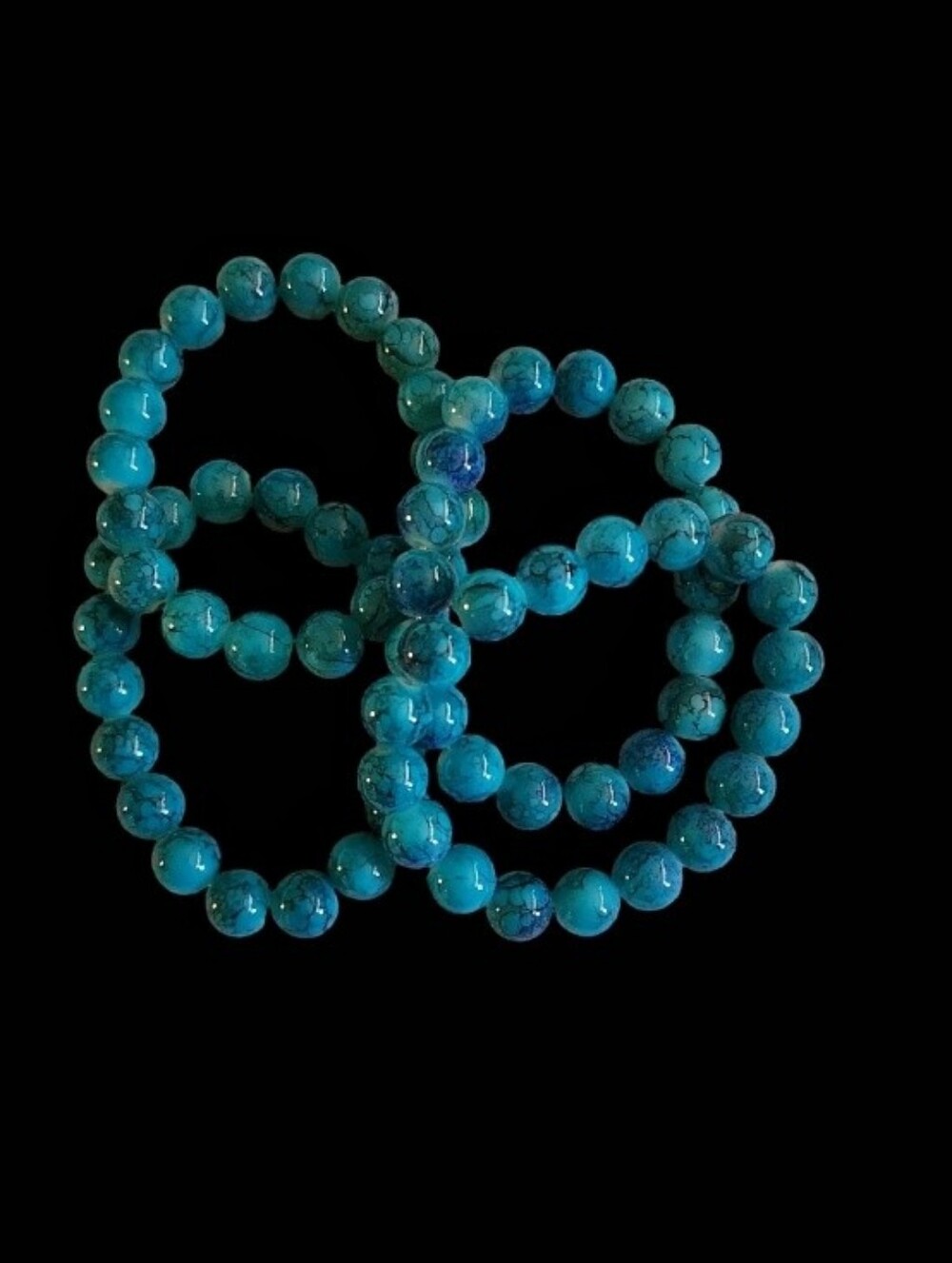 Blue Beaded Glass Stretch Bracelet Stack